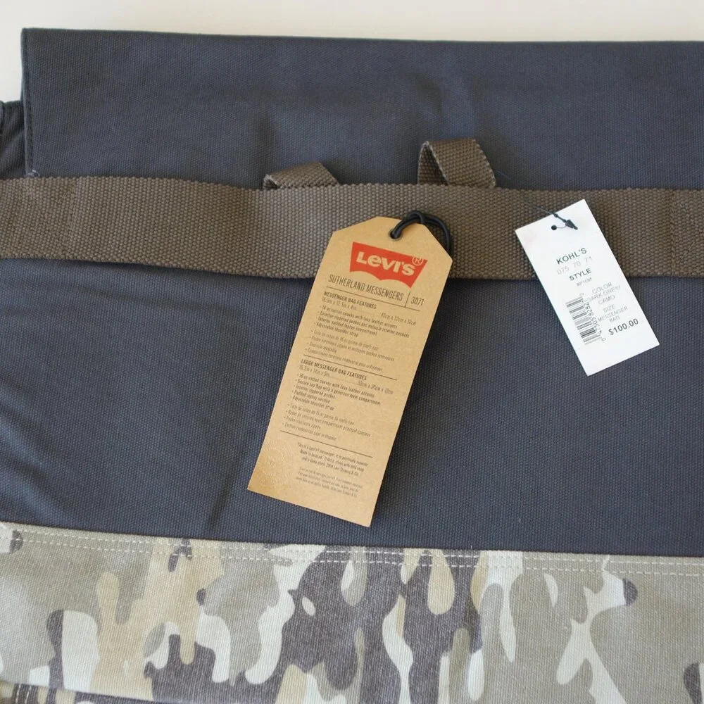 LEVI'S SUTHERLAND MESSENGERS 16MB 4C DARK GREY/CAMO Bag 3071CO7 $100